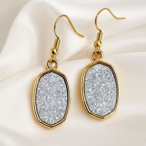 Jasmine Lane Gold-Framed Glitter Oval Earrings – Hypoallergenic Luxury Jewelry